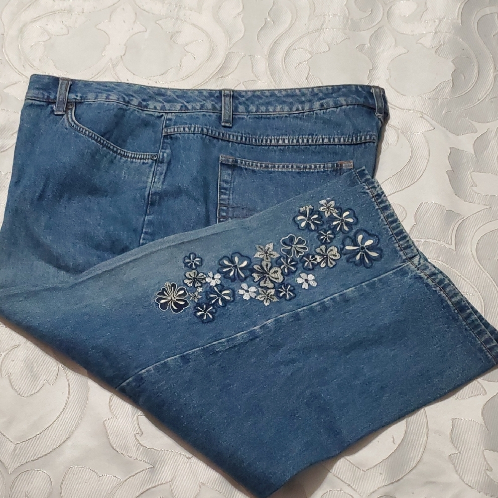 Floral Embroidered Blue Jeans